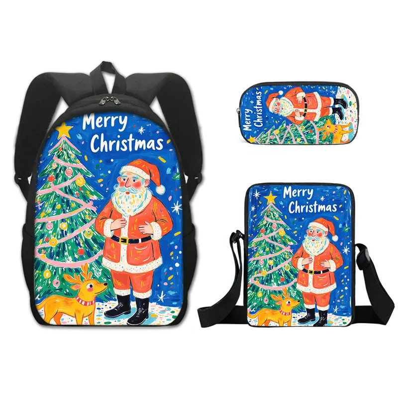 

Popular Youthful Santa Claus Merry Christmas 3D Print 3pcs/Set Travel bags Laptop Daypack Backpack Shoulder Bag Pencil Case