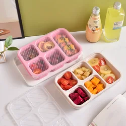 5 Grids Divided Serving Tray Storage Box with Lid Portable Lunch Box Fresh-keeping Snack Fruits Veggie Food Box