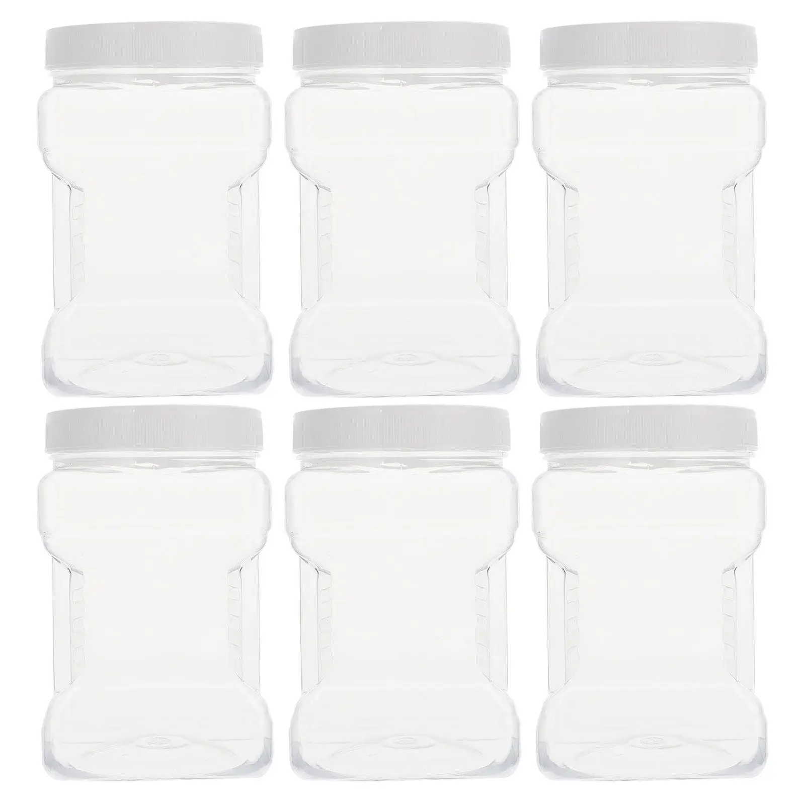 6Pcs Transparent Storage Jars Clear Square Plastic Containers Airtight Wide Mouth Kitchen Pantry Canisters for Dry Food Cookies