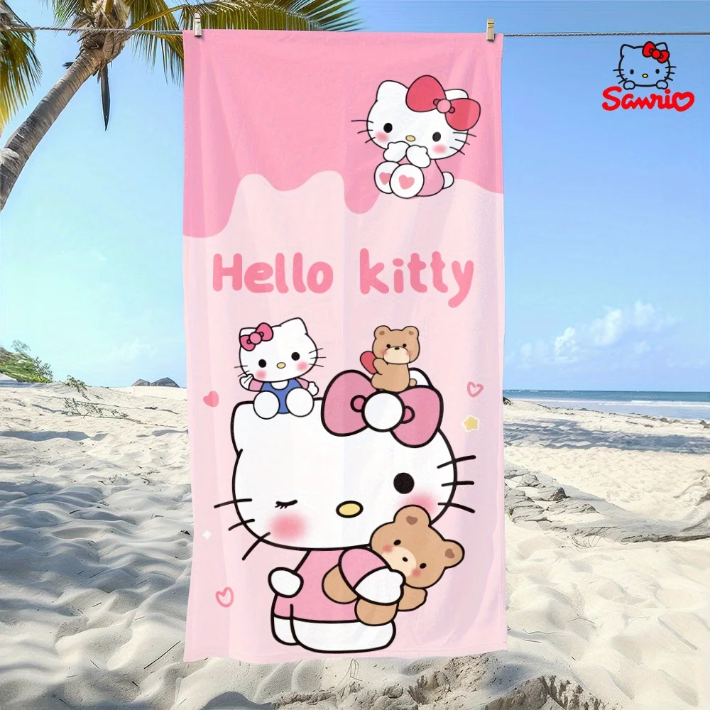 

Пляжное полотенце Sanrio Hello Kitty, розовое, 2D, плоское, быстросохнущее, мягкое, легкое, из полиэстера, 1 шт., подарок для плавания, кемпинга, серфинга