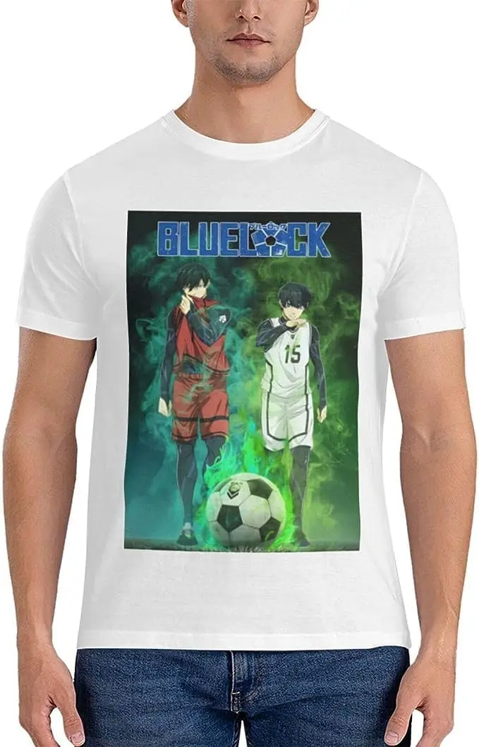 Blue Anime Lock Shirt Men's Breathable Custom Cotton Short Sleeve Tshirt Fashion Casual Tops Tees Black