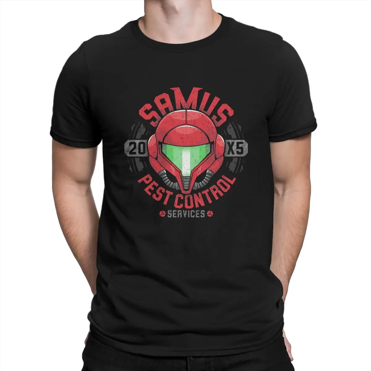 Men's Pest Control Services Classic T Shirts Metroid Prime Game Cotton Tops Vintage Short Sleeve Crew Neck Tee Shirt Classic