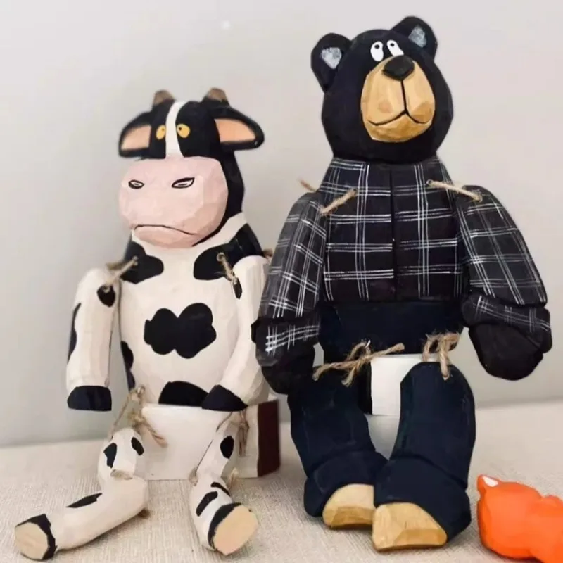 يتأرجح الساق الدب الخشب الحرفية الكوميدية الحيوان النحت خمر نمط غرفة المعيشة عرض فناء بونساي ديكور المنزل هدية روح الدعابة