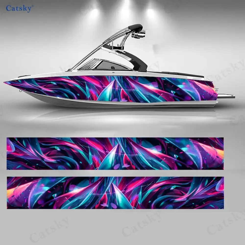 Colorful Trendy Wave Mysterious Shining Unique Boat Sticker Vinyl Ship Pontoon Deck Boat Fishing Decorative Pontoon Boats Decal