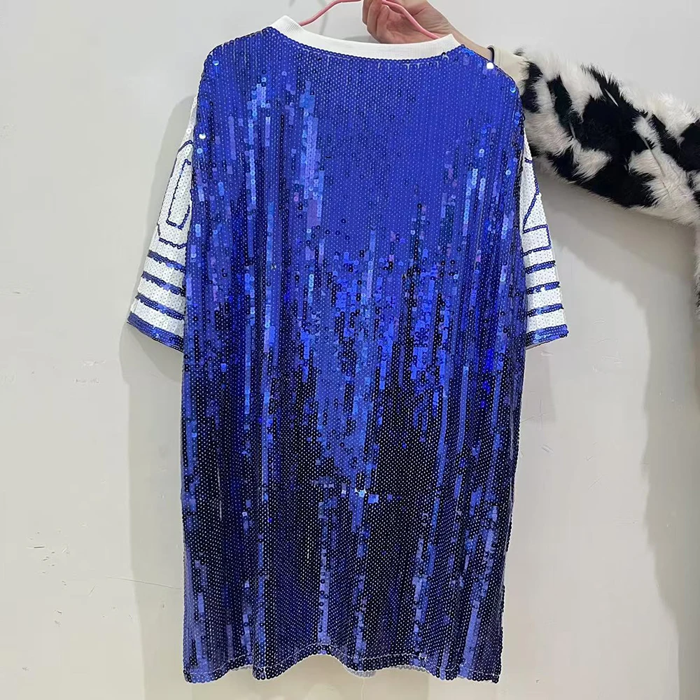 Long O-Neck T-shirt Party Club Blue and White 20 ZETA PHI BETA Sequin Clothing