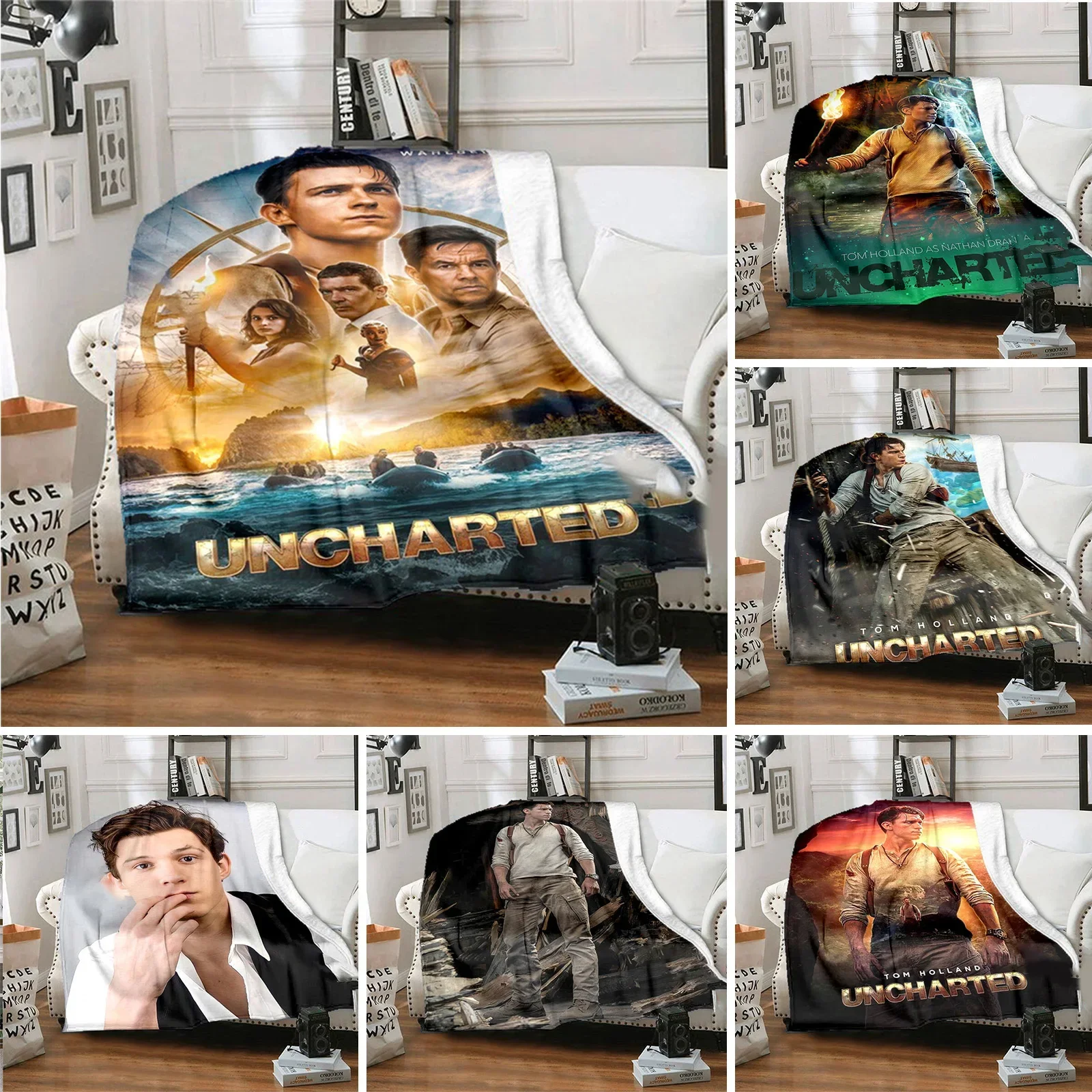 Newest Uncharted Print Blanket Tom Holland Moive Personalized Flannel Blanket Throw Blanket Warm Plush Blankets Sofa Bedspread