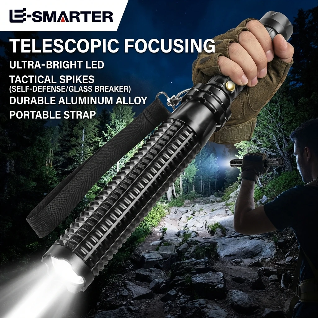 Zoomable Super Bright Self Defense Mace Light Tactical Baseball Bat LED Flashlight AluminumAlloy Focusable Baton Emergency Torch