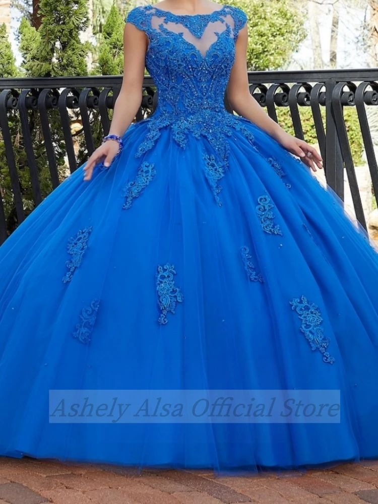 Customized Elegant Quinceanera Dresses Sheer Neck Lace Applique Ball Gown 15th Girl Birthay Party Prom Dress Sweet 16 Formal