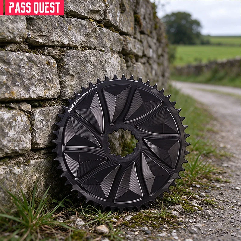 PASS QUEST 42-48T 3-bolt 1.8mm offset narrow chainrings for GRAVEL/ROAD Black and Silver Bicycle Chainwheel Bicycle Parts