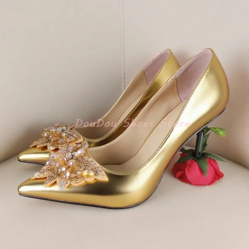 Yellow Butterfly Crystal Decor Rose Heel Pumps Women Rhinestone Cover Heel Slip On High Heels Elegant Evening Party Dress Shoes