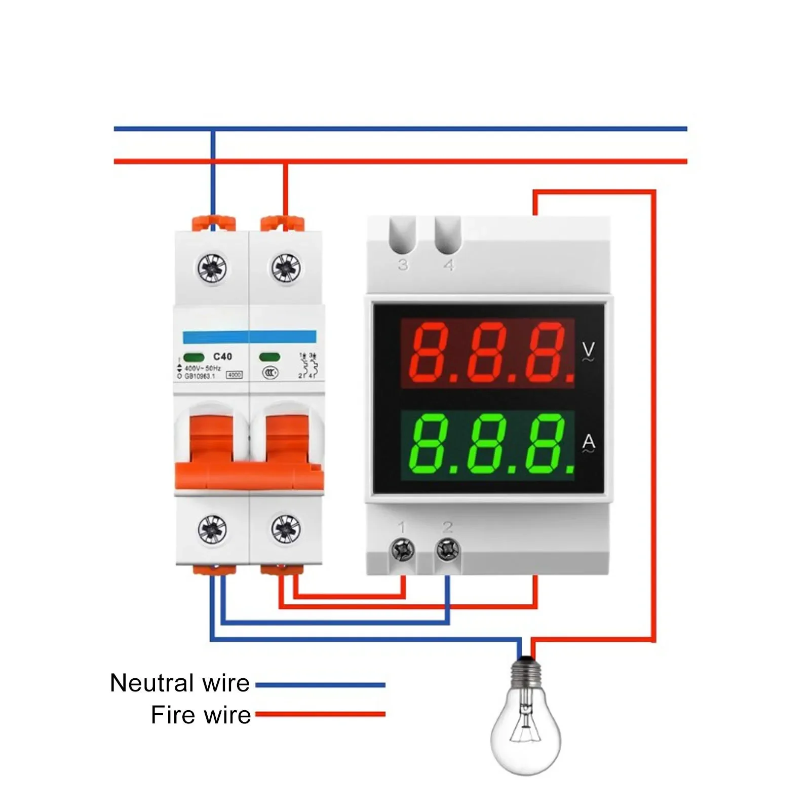 

Измеритель напряжения и тока, высокая точность, AC80‐300 В, 0,1‐99,9 А, цифровой вольтметр, амперметр, установка на DIN-рейку, компактный для промышленности