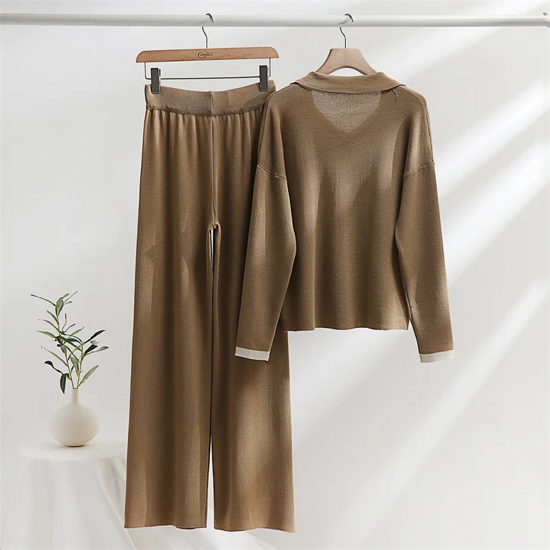 Casual Loungewear Tracksuit Women Set 2 Piece Knit Sweater Pant Matching Sets Women Elegant Knitted Two Piece Set For Women 2024