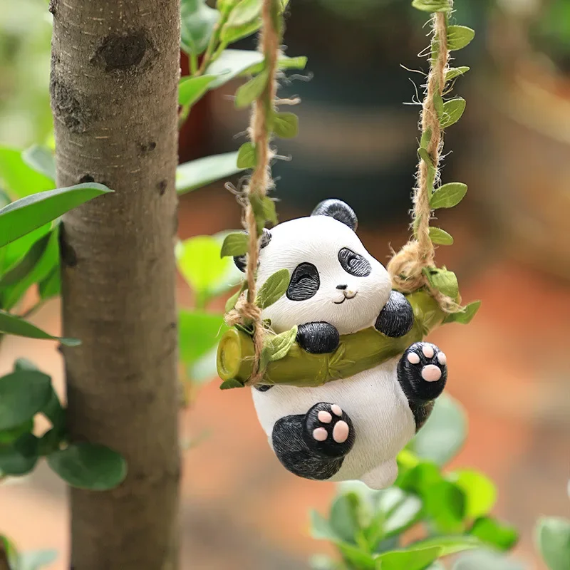 Swing Panda Statue, Hanging Animal Ornament, Swinging Kitten Puppy Koala Figurine for  Lawn Garden Courtyard Terrace Patio Tree