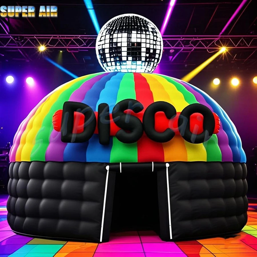 So fashion 6 meter diameter portable black inflatable dome tent with colorful logo for party