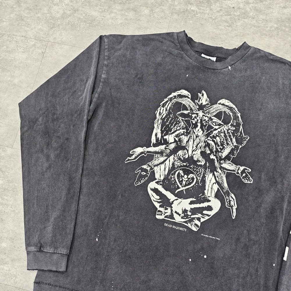 Yao Fashion SAINT OF MICHAEL Casual Luxury Brand Oversize Baggy Vintage Graphics Cotton Long Sleeve T