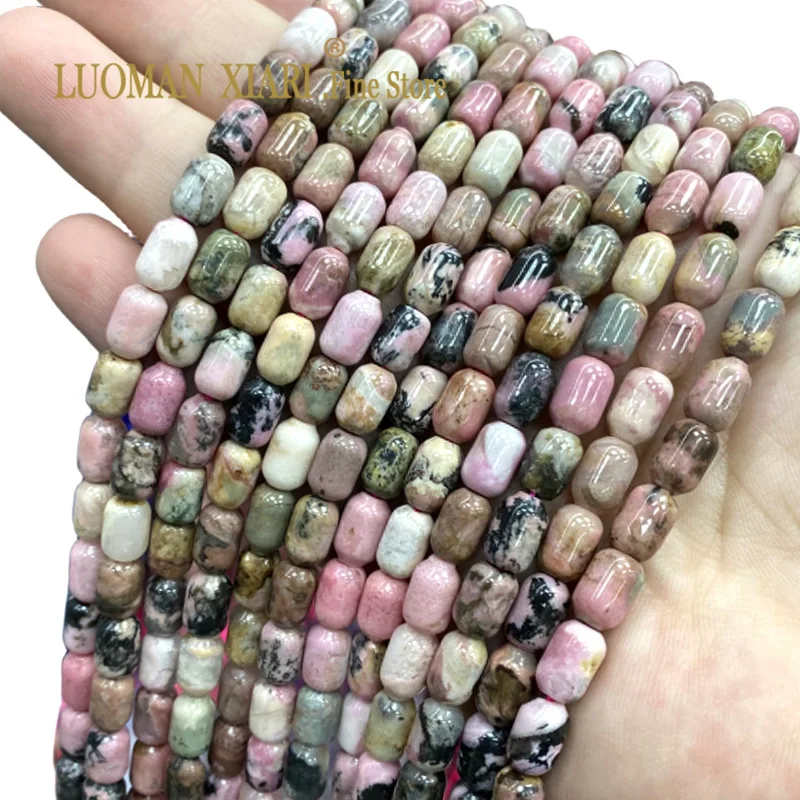 6x9MM Cylinder Natural Rose Rhodonite Stone Loose Gemstone Spacer Beads for Jewelry Making DIY Charms Bracelet Accessories