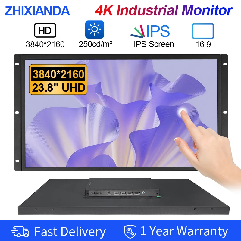 

ZHIXIANDA 23.8 24 Inch UHD 4K 3840*2160 Open Frame Touch Screen Industrial Monitor VESA Mount LCD Display with HDMI DP Interface