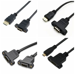 30cm Mini HDMI-Compatible Male to HDMI Micro HDMI Female Extension Connector Screw Lock Panel Mount HD AV Camera Cable