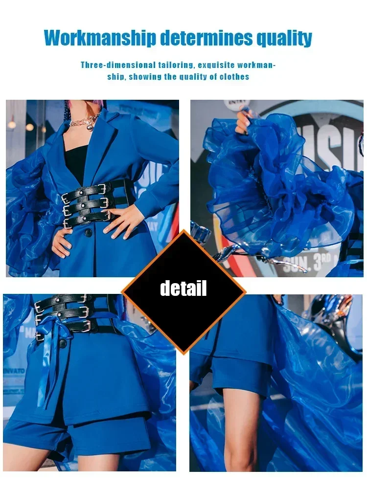Cyberpun Clothes for Children Jazz Dance Set Blue Kids Girl Model Dancer Performan Catwalk Costume Rave Stage Outfit  Gothic