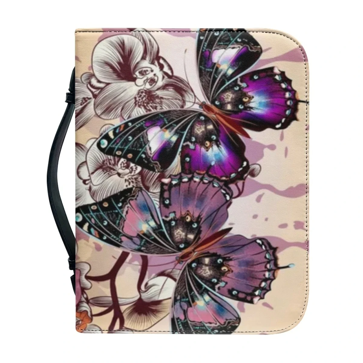 Fashion Beautiful Butterfly Print Bible Cover Case Women's Leather Handbags Christianity Church Bible Bag Bible Storage Bags