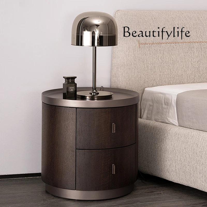 

Light luxury bedside table Italian minimalist sofa side cabinet high-end round bedside cabinet