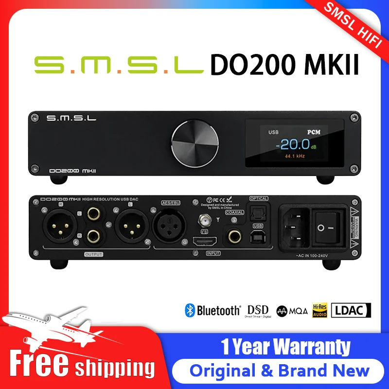 

SMSL DO200 MKII Audio Decoder ES9068AS XU316 Coaxial Optical Bluetooth MQA DAC OPA1612 DSD512 768KHZ/32Bit With Remote control