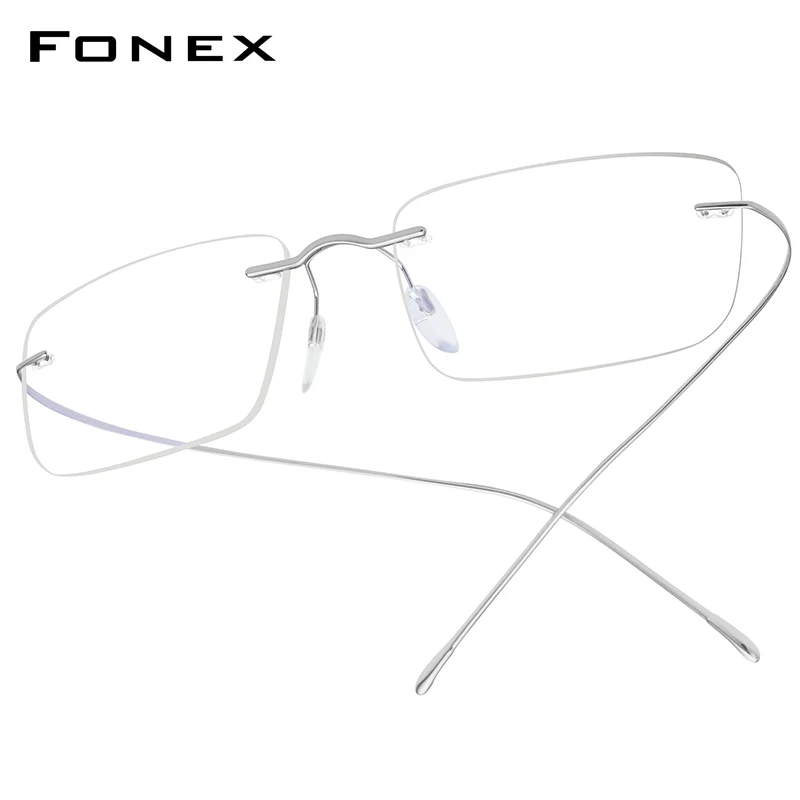 FONEX B Titanium Eyeglasses Frame Men 2020 Women Rimless Square Glasses Korean Eyewear F85634