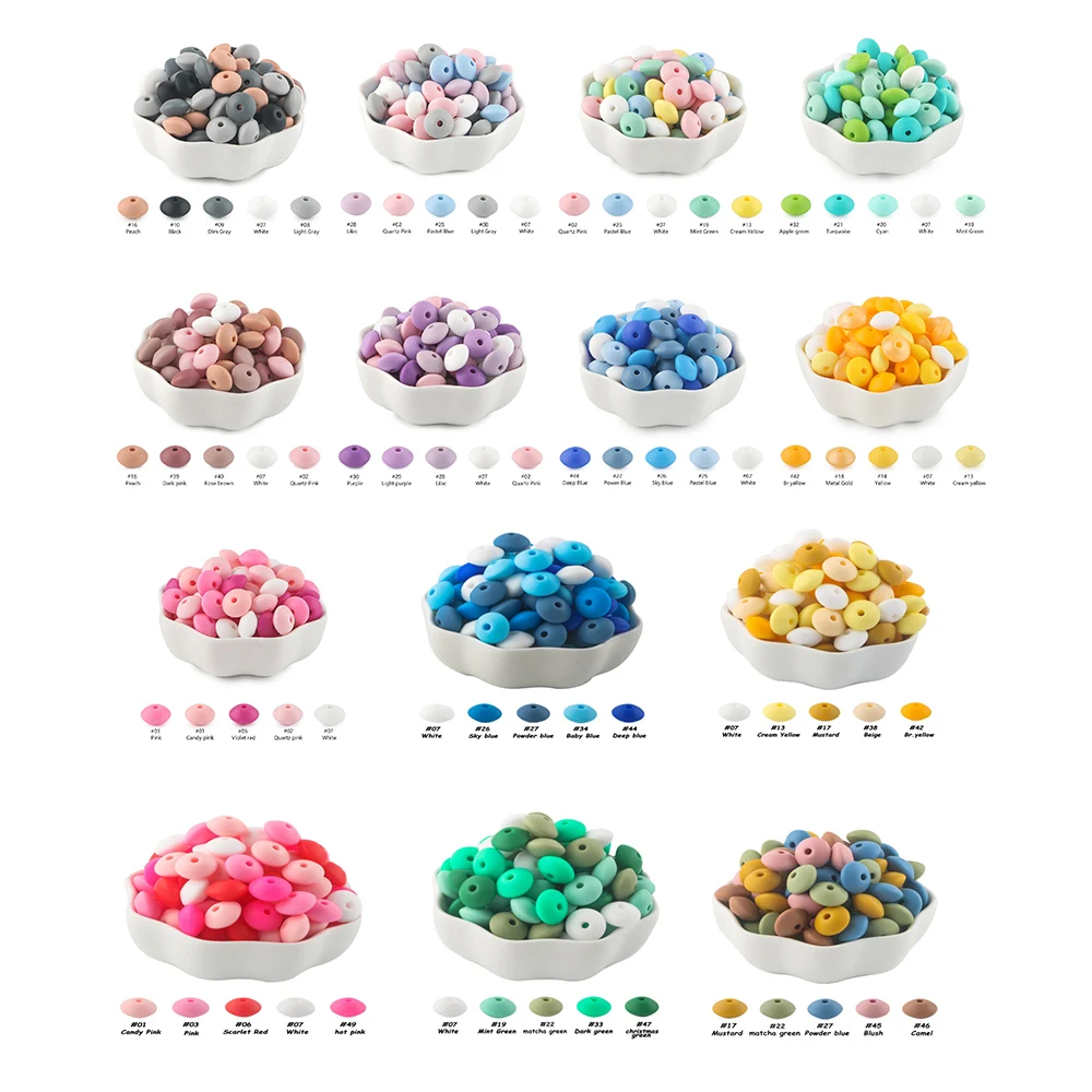 Kovict New Mix 50/100Pcs 12mm Abacus Silicone Lentil Beads For Jewelry Making Accessories DIY Pacifier Chain Necklace Jewelry