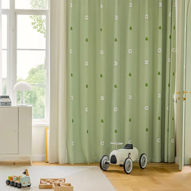 

1PC Children's Room Curtains, Boys and Girls' Bedroom Shading 2023 New Children's Cartoon Cute Green Countryside Fresh