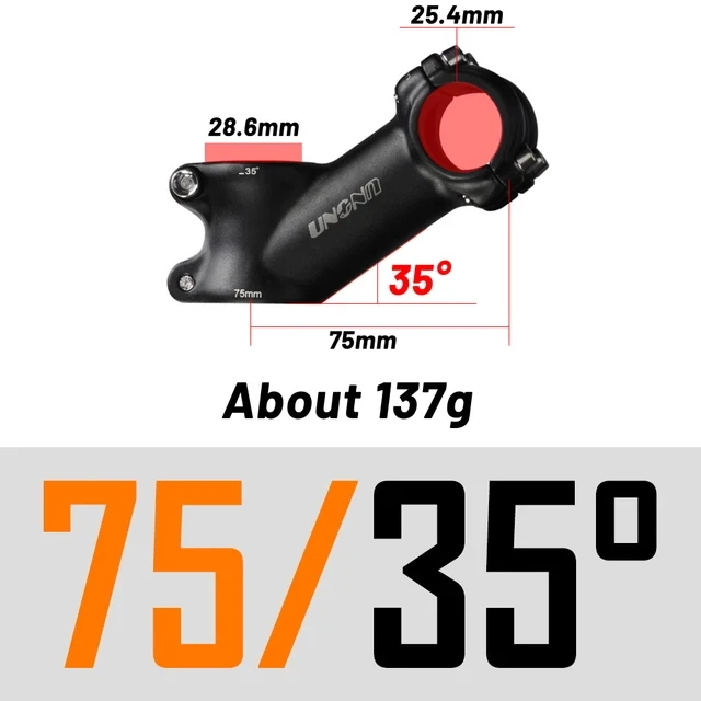 UNO Fahrrad Vorbau Ultraleicht 7/17/35 Grad 28,6x25,4 MM 60-130 MM MTB Road Vorbau Fahrrad für Gabel Berg MTB Fahrrad Kalloy Schwarz Splitter