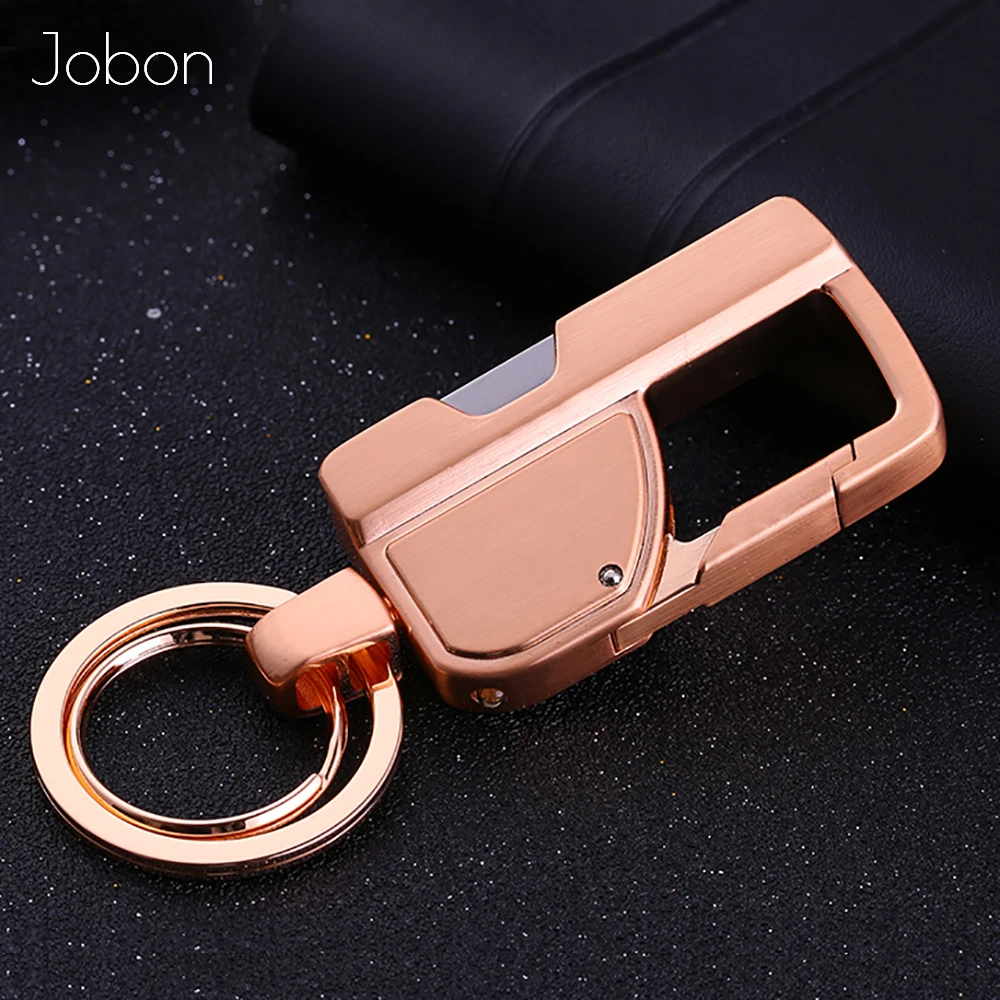 Jobon Men Key Chain Knife Tool Creative Folding Clipper Metal Car Keychains LED Lighting Key Rings Holder Best Gift High Quality