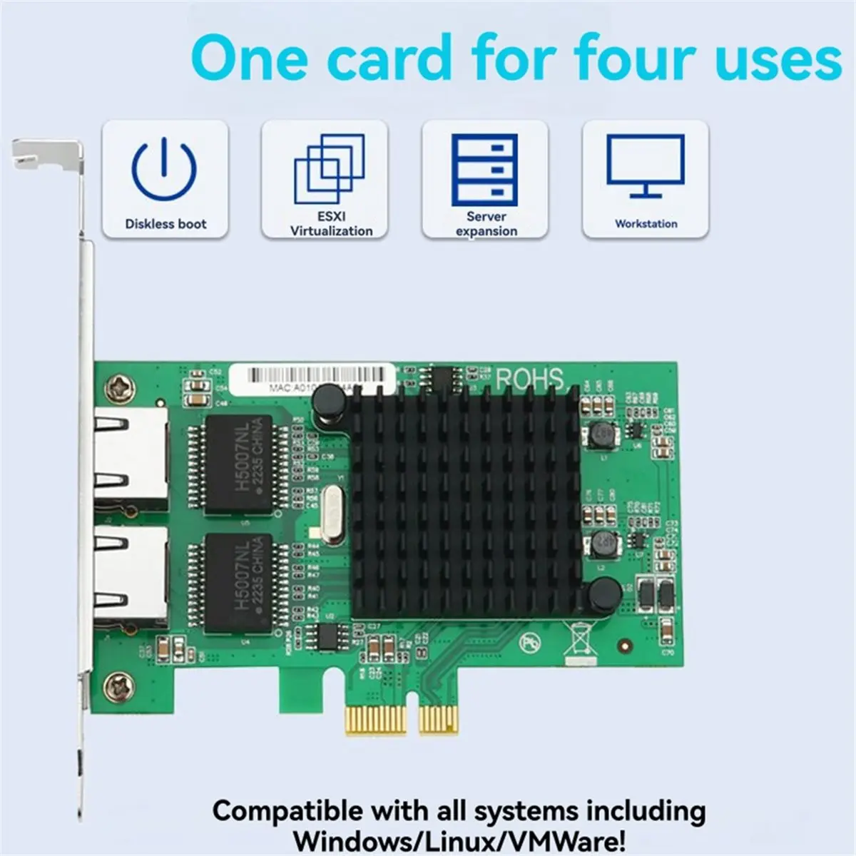 

(A26M) PCIe to 2 Port Gigabit Network Card Ethernet Adapter with I82576 Chip, for Desktop PC Windows 10/11, and Linux