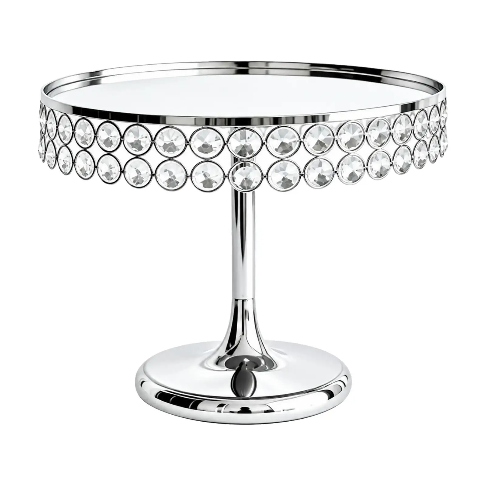 Silver Glitter Cake Display Pedestal with Acrylic Tray and Clear Gem Accents for Formal Event Sweet Table
