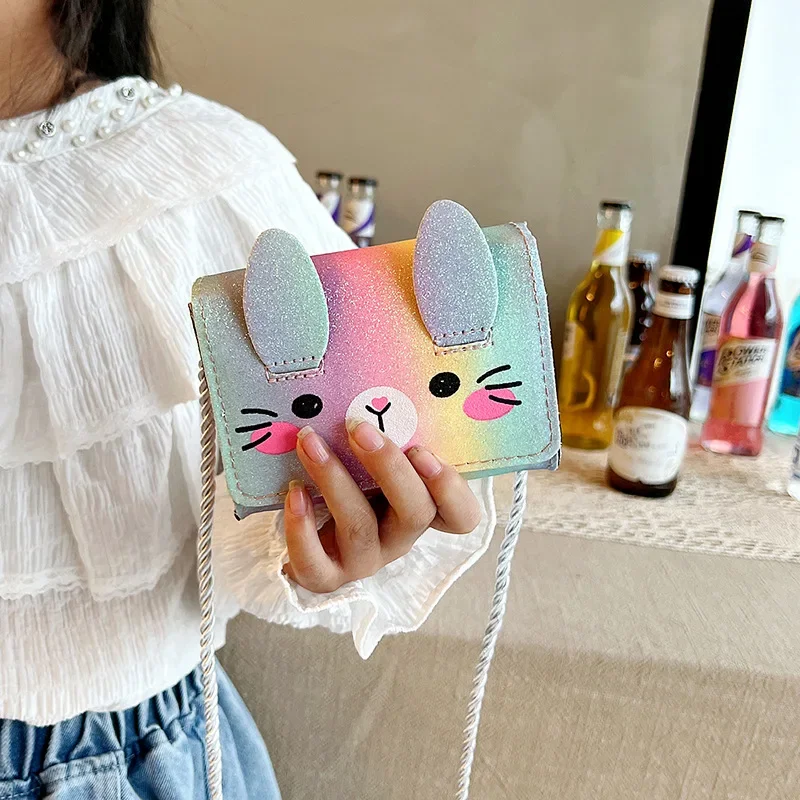 Gradient Color Princess Accessories Coin Purse Lovely Baby Girls Small Square Crossbody Bags Cute Rabbit Children's Shoulder Bag