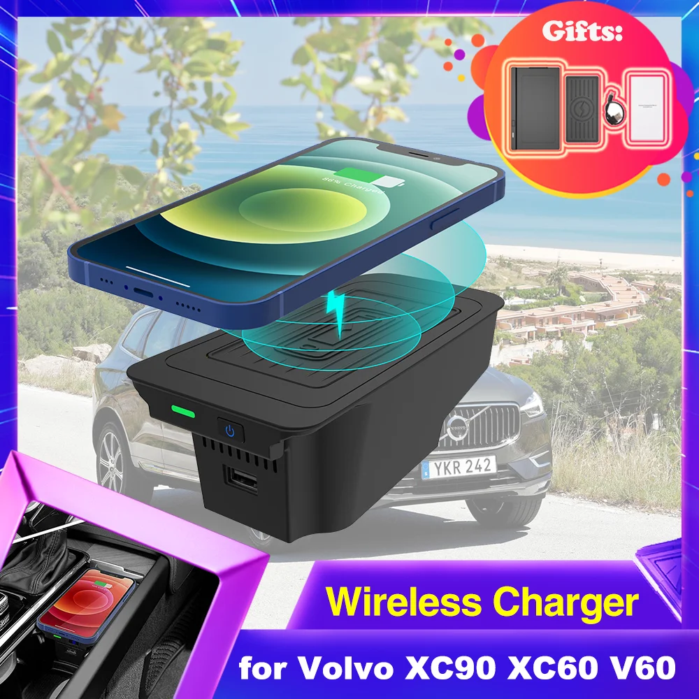 

15W Car Wireless Charging Pad for Volvo XC90 S90 V90 XC60 V60 S60 QI 2016~2022 Phone Charging Plate Panel Fast Charger iPhone