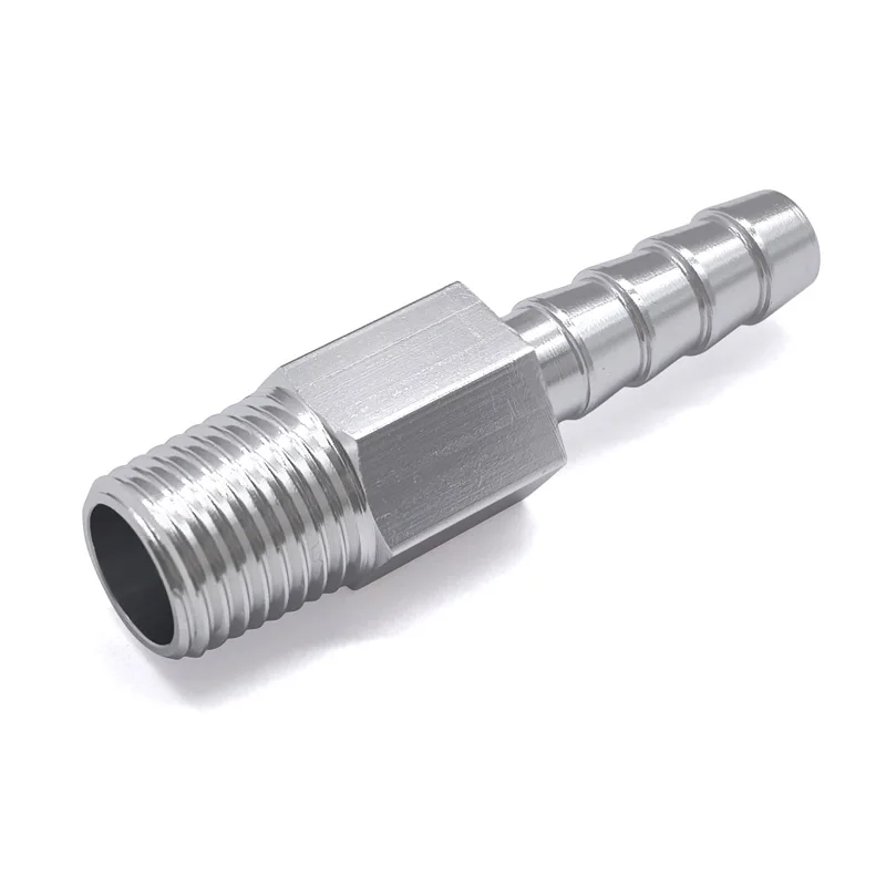 

Aluminum 1/4NPT threaded adapter to 5/16 hose barb, suitable for fuel tank vent pipe.