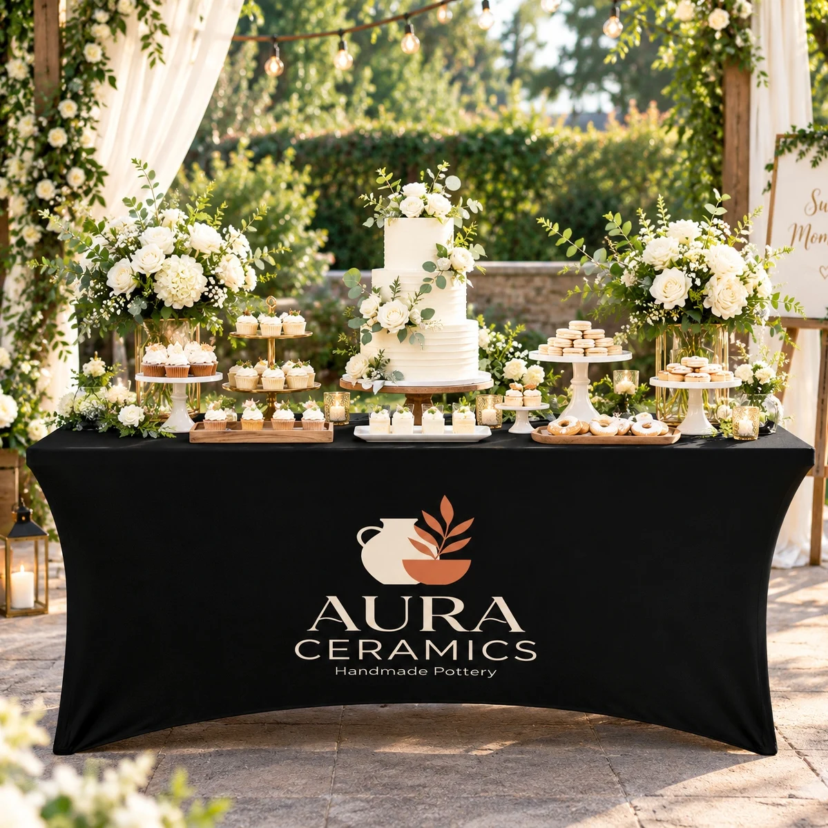 Elastic all inclusive table cover, customizable tablecloth with logo and pattern suitable for party investment activities