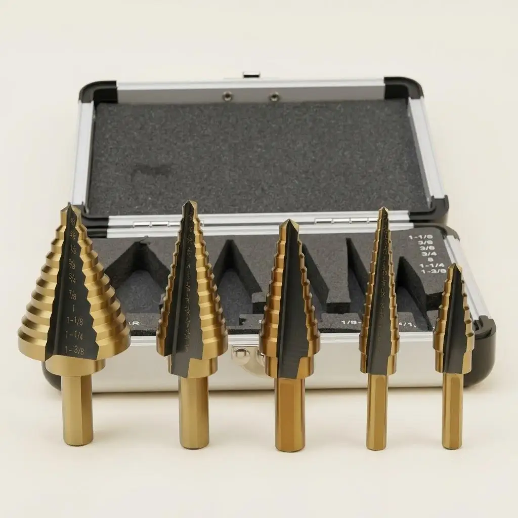 Professional Multi Size Step Drill Bit Set 5Pcs HSS Cobalt Titanium Coated Carbide 50 Sizes Conical Hole Cutter Industrial Punch Tool Drill Bits for Stainless Steel Iron Sheet Metal Wood Drilling Hardware Tools