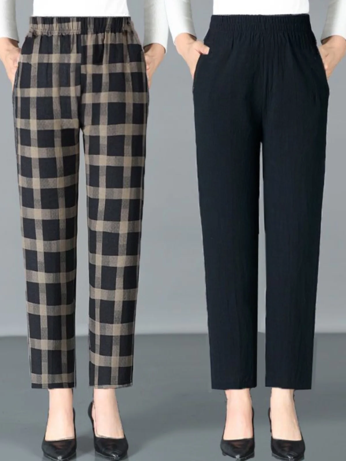 코튼 맘 팬츠 여름 얇은 루즈핏 하란 캐주얼 스트레이트 팬츠 중년 및 노년 여성용 아우터웨어 및 어머니용