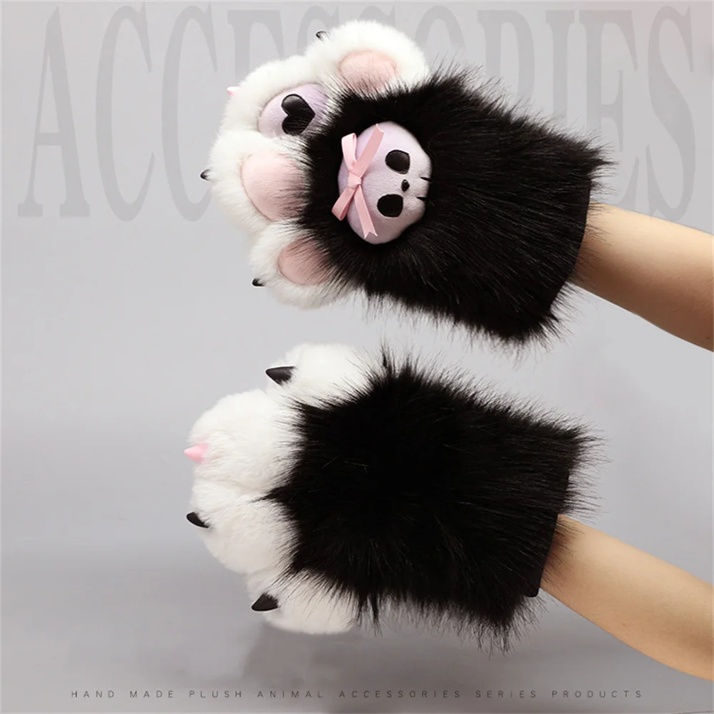 1 Pair Furry Beasts Paw Gloves Fursuit Sweet Cool Cos Props Cute Skull Cat Nails Claws Gloves Anime Lolita Cosplay Mittens