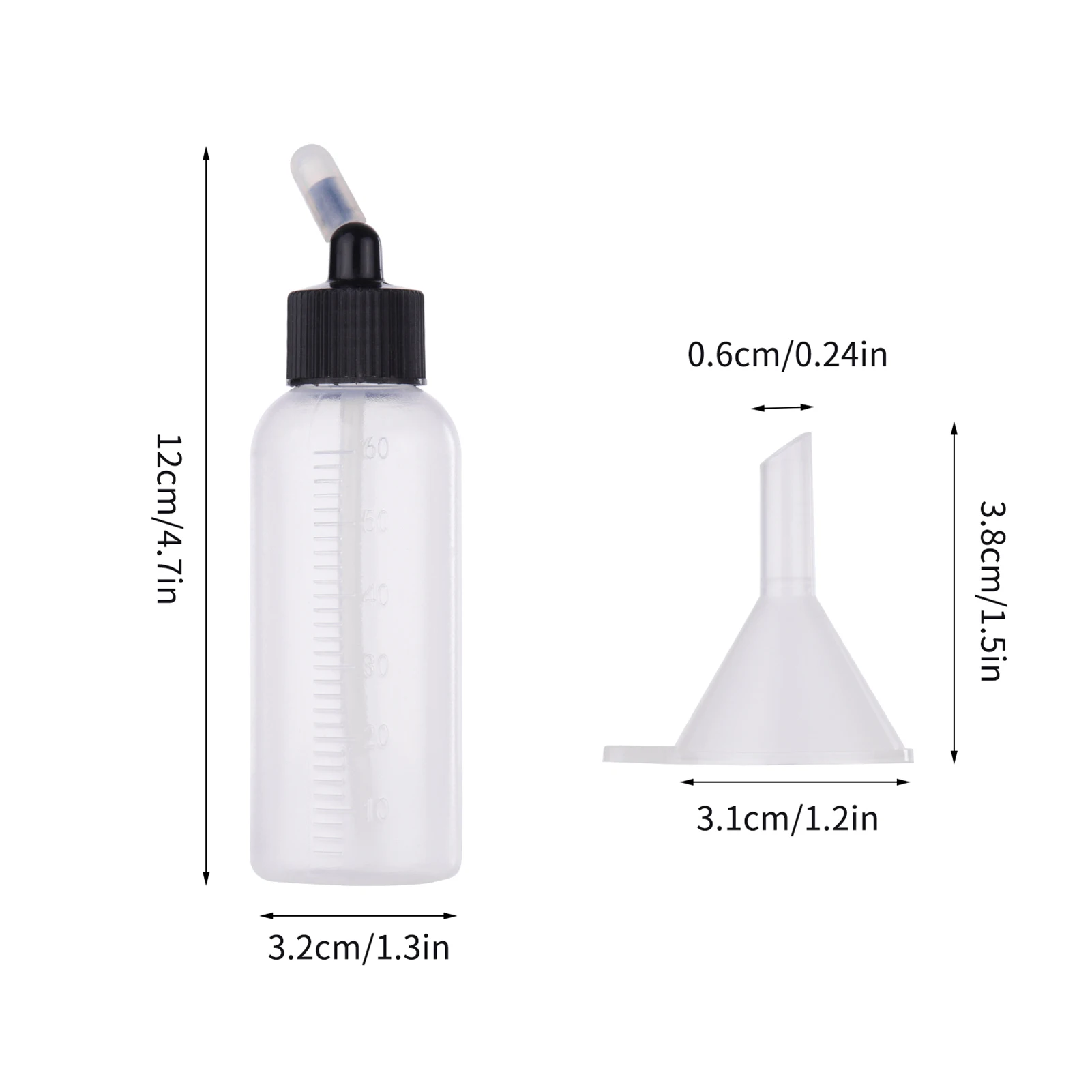 10pcs 65ml Airbrush Paint Bottle Jars Dual Action Siphon Feed Air Brush Airbrushing Accessories with 4pcs Funnel Scale