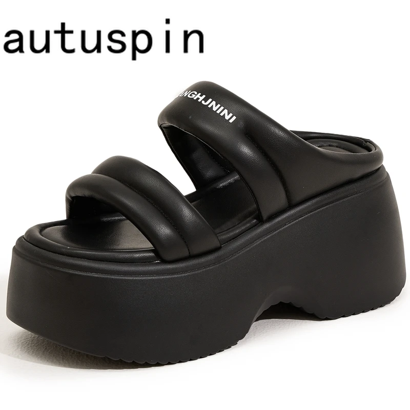 AUTUSPIN 8.5cm bardzo wysokie obcasy damskie kapcie letnie nowe modne buty na koturnie na platformie damskie wypoczynek na świeżym powietrzu Chunky