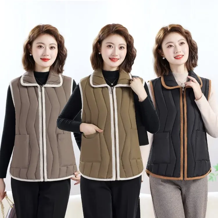 

Повседневный пуховый хлопковый жилет, осень 2023, новинка, джет с отложным воротником, верхняя одежда для женщин среднего возраста и ly
