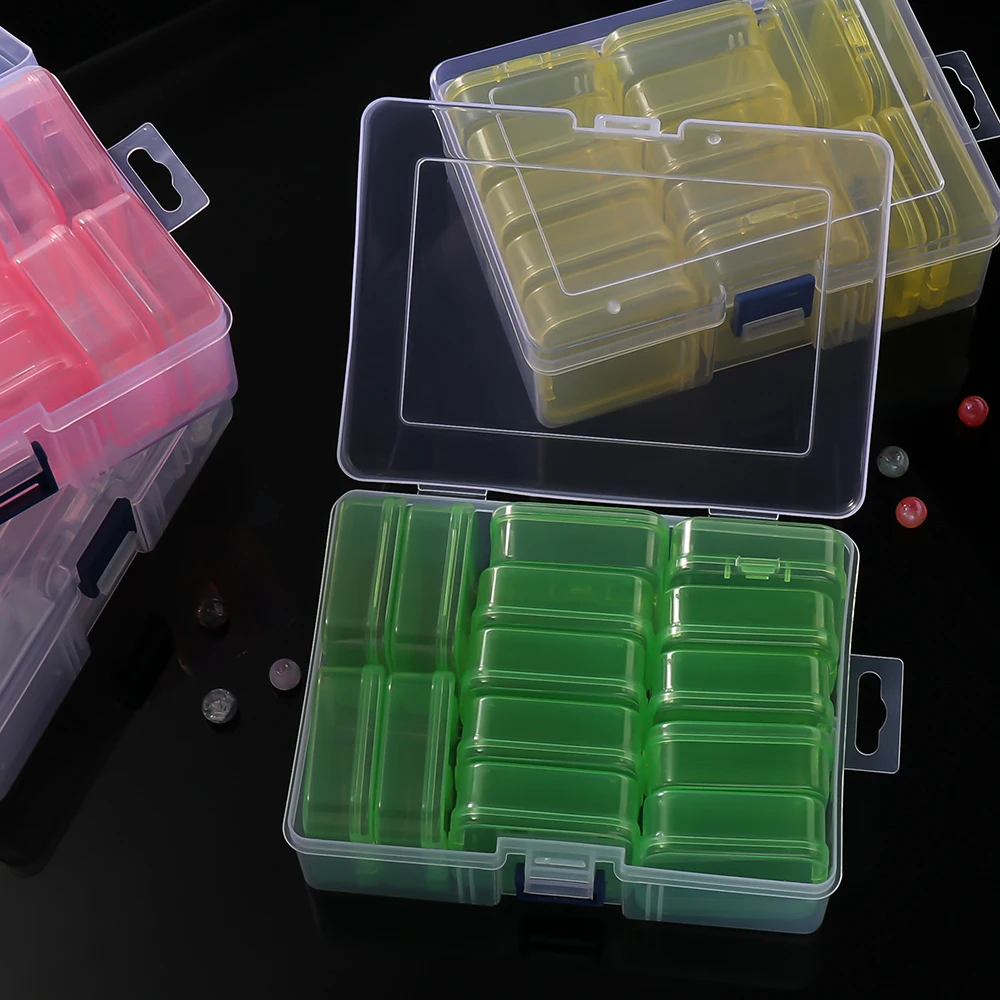 Bead Organizer Box 14Pcs Small Clear Plastic Bead Nail Art Accessories Containers Art Craft Bead Seed Jewelry Tabletop Storage