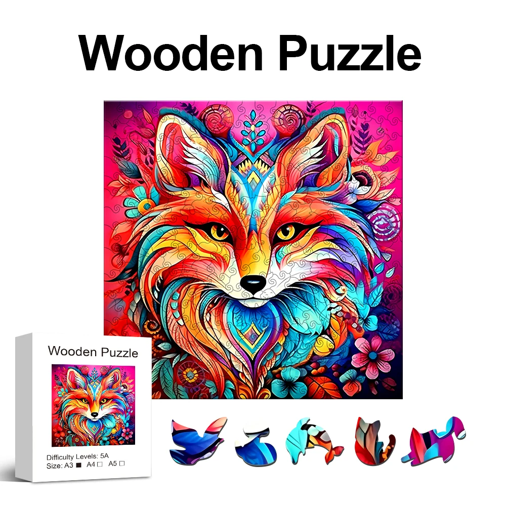 

Fox Wooden Puzzle for Jigsaw lovers, Uniquely Irregular Animal Shape Puzzles Wooden Toys, Home Decor Family Game