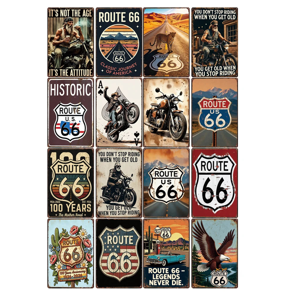 

Route 66 Retro Metal Sign Motorcycle Vintage Poster Plaque Wall Bar Garage Art Home Shop kicthen Decor Gift ZW-191 12X8Inch