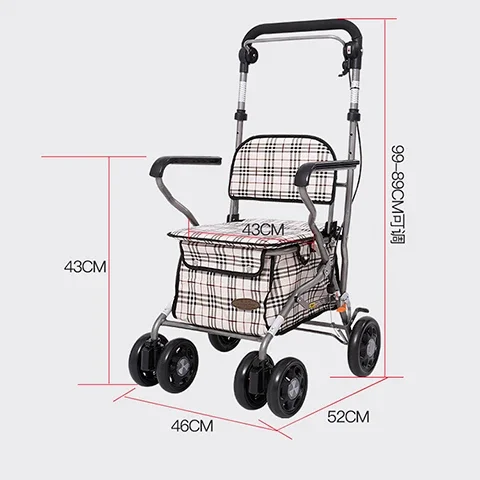 Single Rod Brake Walkers for The Elderly Trolley Walker Scooter,Elderly Grocery Shopping Cart,Folding Four-wheel Adult Walkers