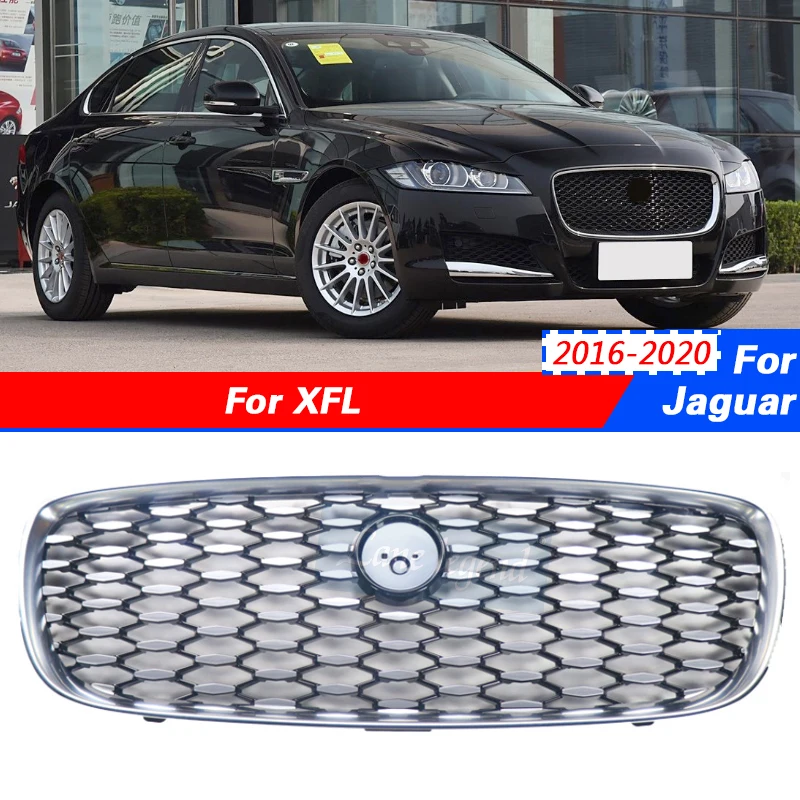 Car Front Bumper Grille Mesh Grill Grille for Jaguar XFL 2016-2020 Upgraded 2021 New Style Central Racing Grill Car Auto Parts