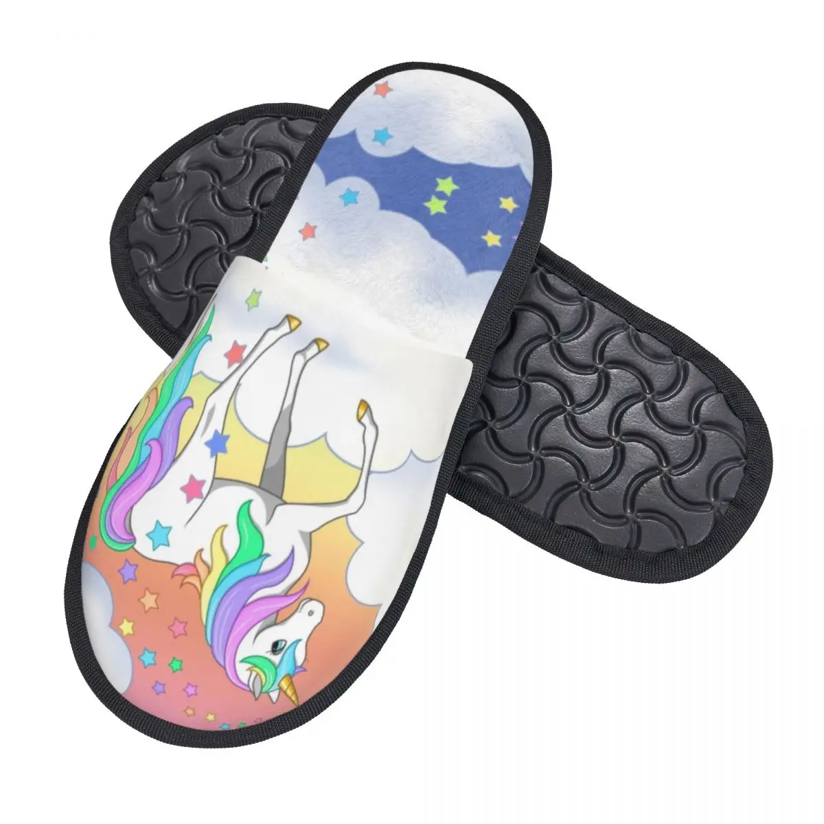 Custom Pretty Rainbow Unicorn Falling Stars Soft Memory Foam House Slippers Women Cozy Warm Anti-Skid Slipper