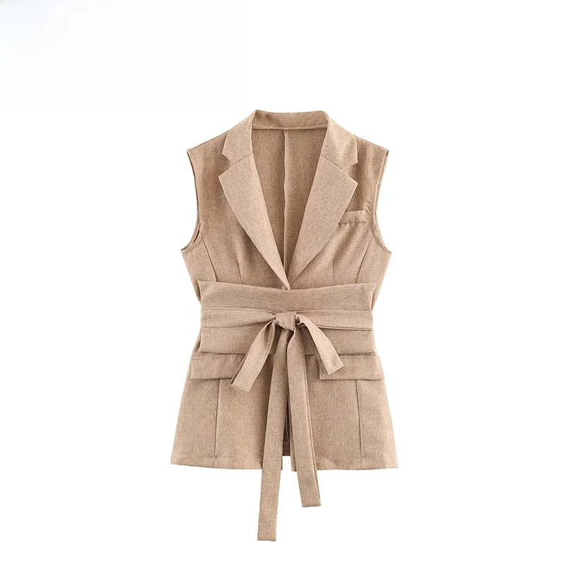 

Новая весенняя женская модная универсальная куртка-жакет без рукавов в деловом стиле из полиэстера, однотонная